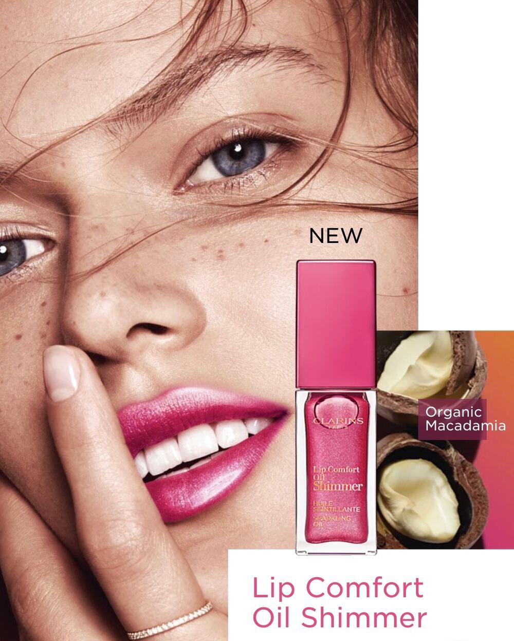 NEW! Clarins Lip Comfort Oil Shimmer, 0.2 oz #05 Pretty in Pink